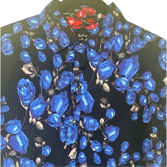 Rock Roll N Soul Blue Rose Button Down Shirt Small - Picture 2 of 10